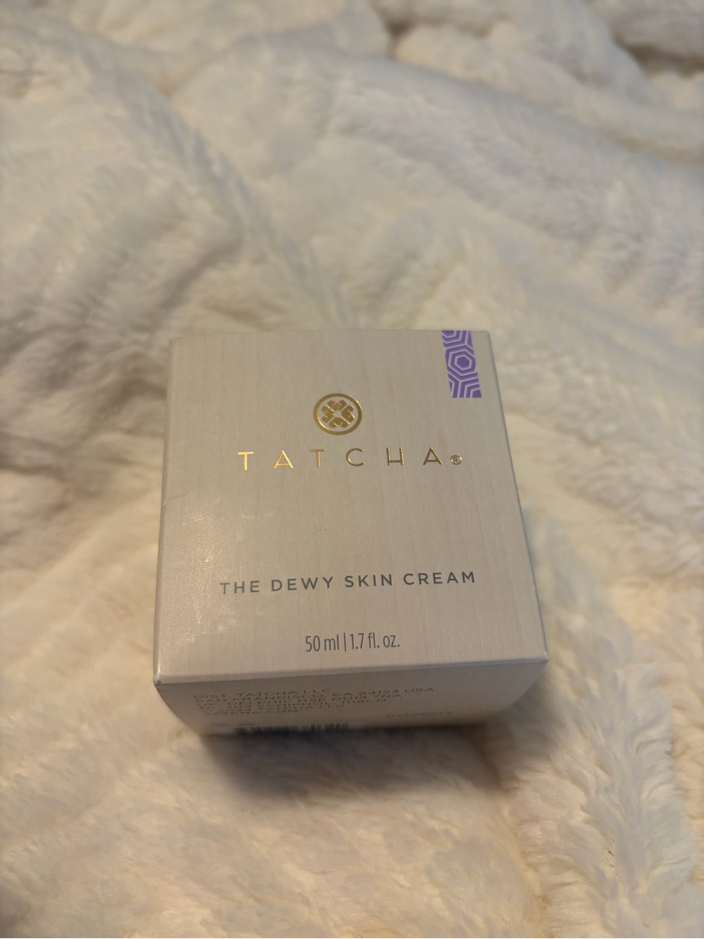 Tatcha Dewy Skin Cream - White Box with Gold Logo and Purple Accent